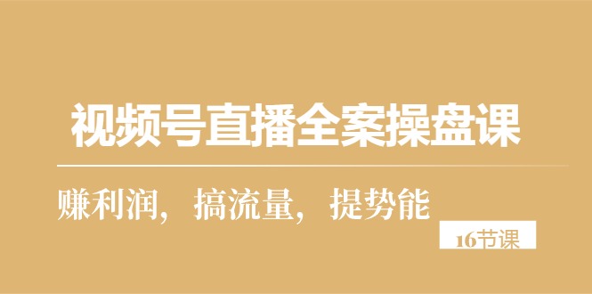 （10207期）视频号直播全案操盘课，赚利润，搞流量，提势能（16节课）-搞钱花