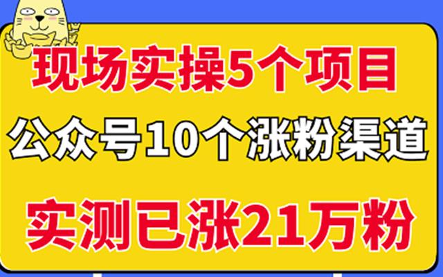 现场实操5个公众号项目，10个涨粉渠道，实测已涨21万粉！￼-搞钱花