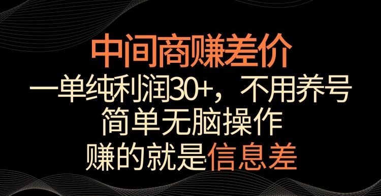 中间商赚差价,一单纯利润30+,简单无脑操作,赚的就是信息差,轻轻松松日入1000+【揭秘】