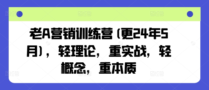 老A营销训练营(更24年5月)，轻理论，重实战，轻概念，重本质-搞钱花