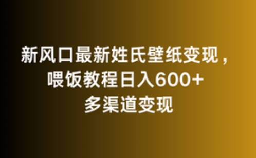 新风口最新姓氏壁纸变现，喂饭教程日入600+-搞钱花