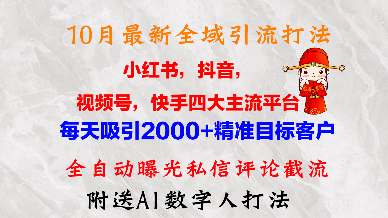 （12921期）10月最新小红书，抖音，视频号，快手四大平台全域引流，，每天吸引2000…-搞钱花