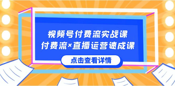 视频号付费流实战课,付费流×直播运营速成课,让你快速掌握视频号核心运..-搞钱花