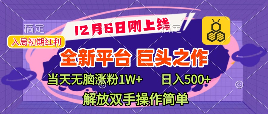 全新引流平台，巨头之作，当天无脑涨粉1W+，日入现500+，解放双手操作简单-搞钱花