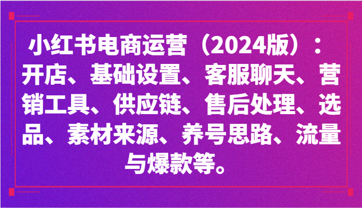 小红书电商运营（2024版）：开店、设置、供应链、选品、素材、养号、流量与爆款等-搞钱花