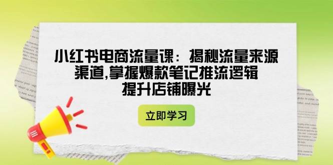 小红书电商流量课：揭秘流量来源渠道,掌握爆款笔记推流逻辑,提升店铺曝光-搞钱花